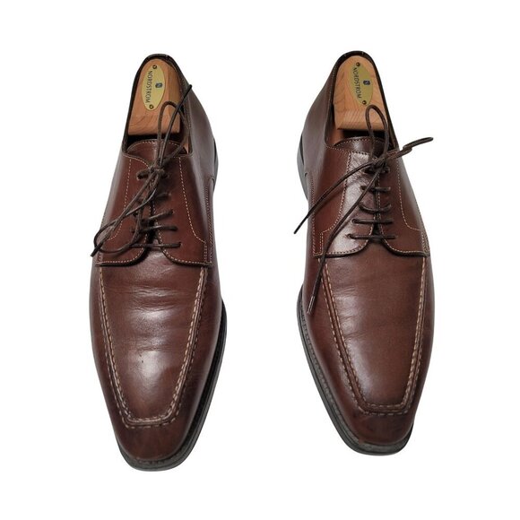 Santoni Men's Oxfords Brown Leather Lace-Up Dress Shoes Size 8.5 EE